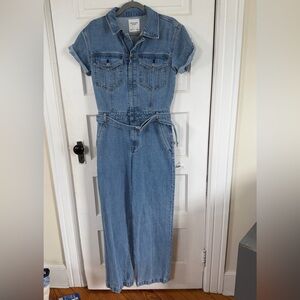 Abercrombie & Fitch Light Blue Denim Jumpsuit with Self-Tie Waist